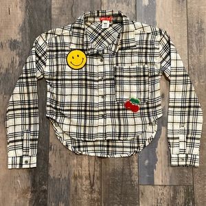 Liberty Valor Girls Plaid Flannel Shirt Top Long Sleeve Button Up Cute Patches